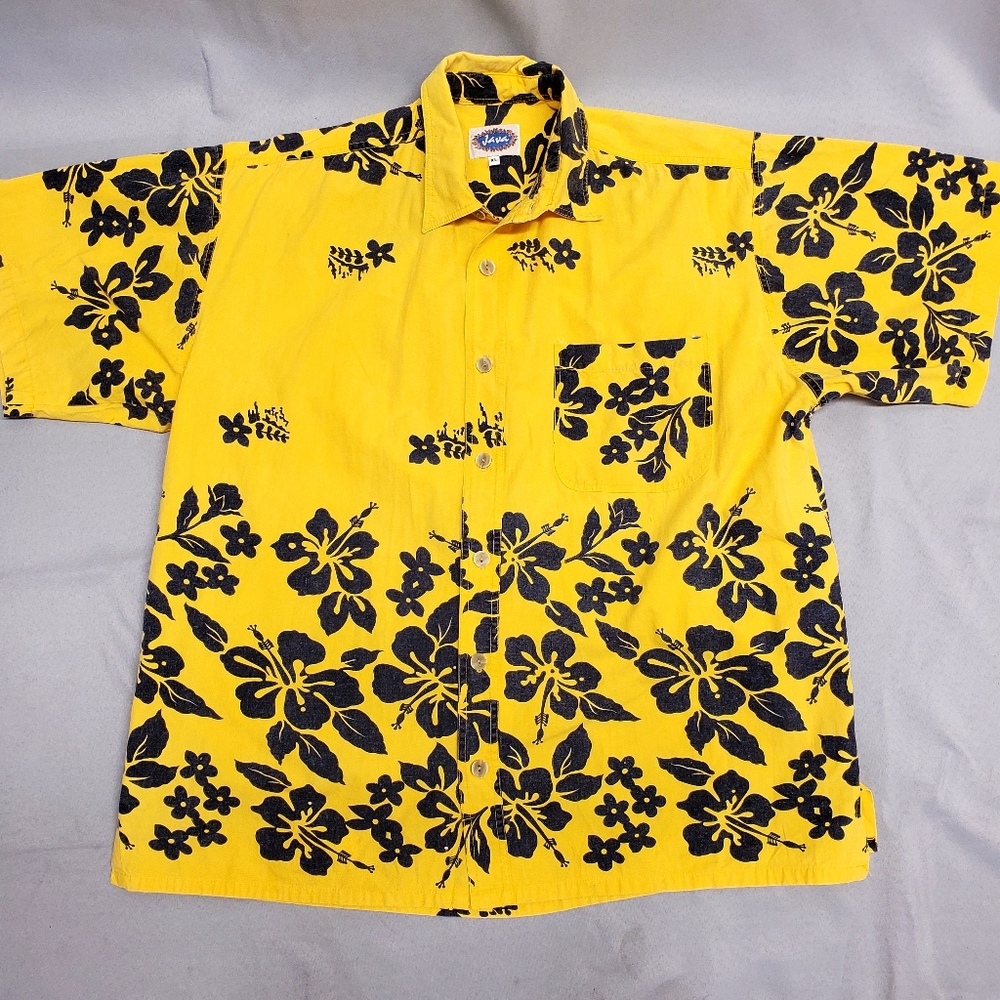 Java Hawiian Shirt Yellow and Black Short sleeves 100% cotton Size XL